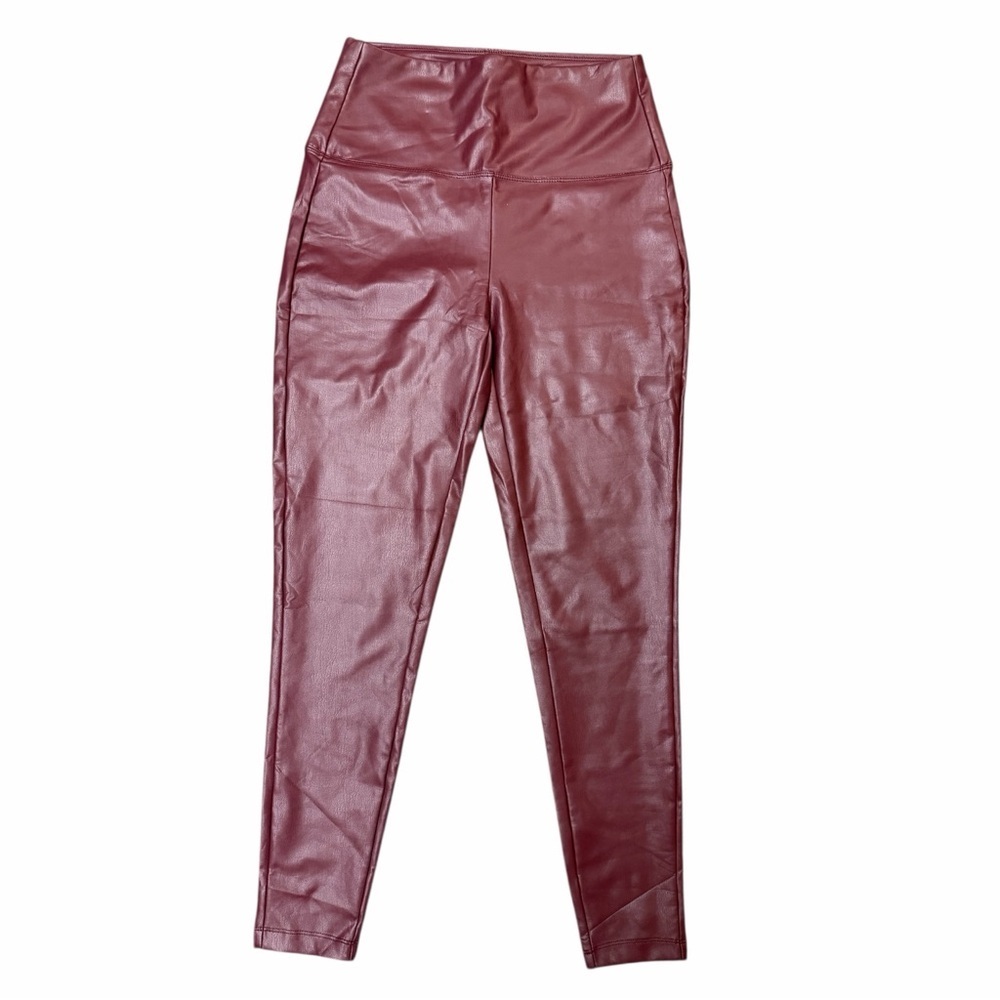 NWT Zenana Burgundy Maroon High Rise Full Length Faux Leather Leggings L - Picture 5 of 10